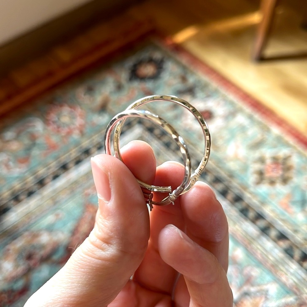 1” Sterling Silver Textured Hoop Earrings
